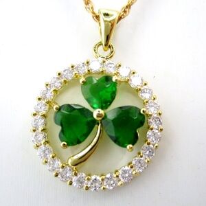 Gold Tone Shamrock Pendant Necklace